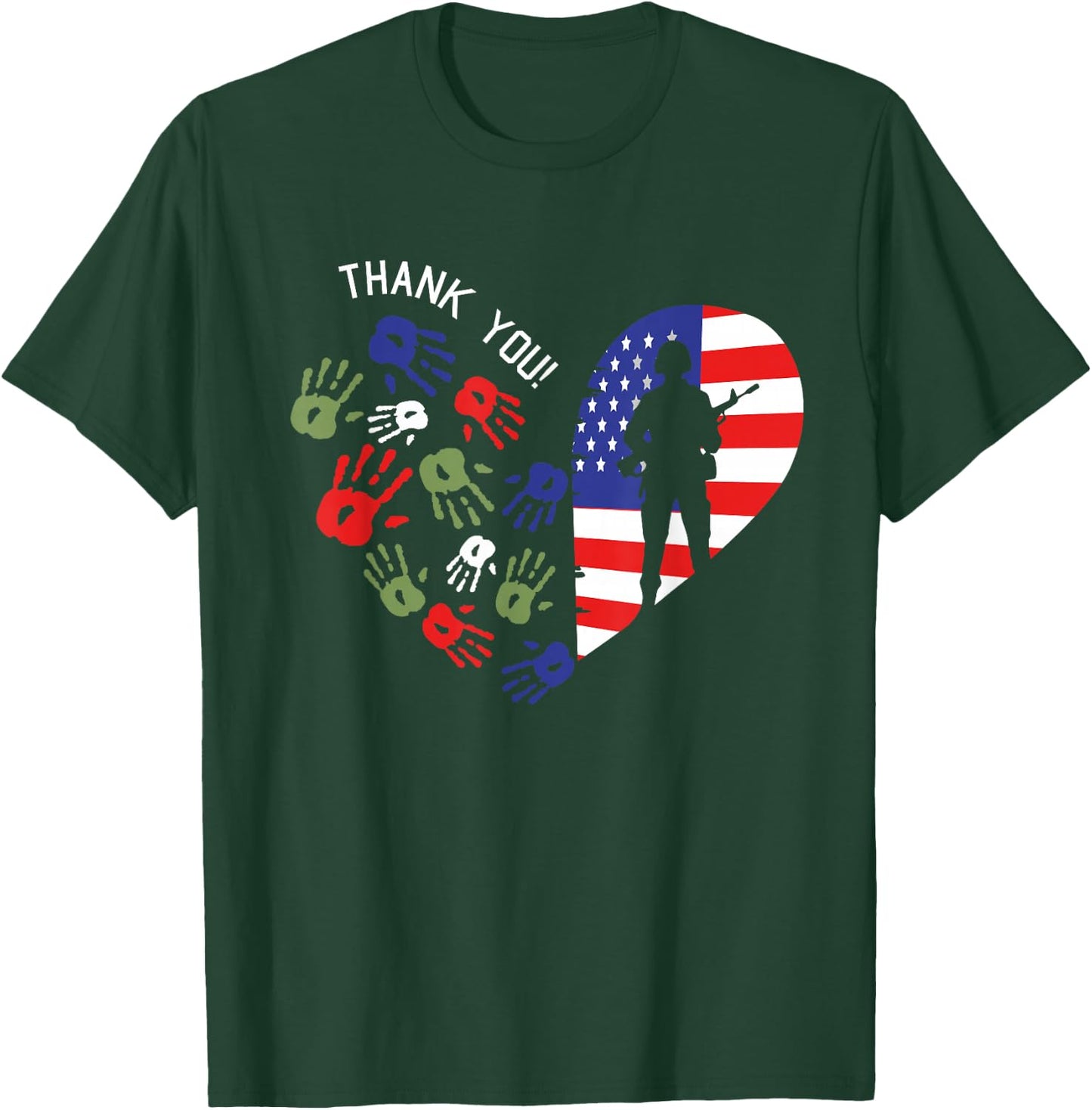 Thank You Veterans Day American Flag Heart Military Army T-Shirt - T-Shirt | Forest