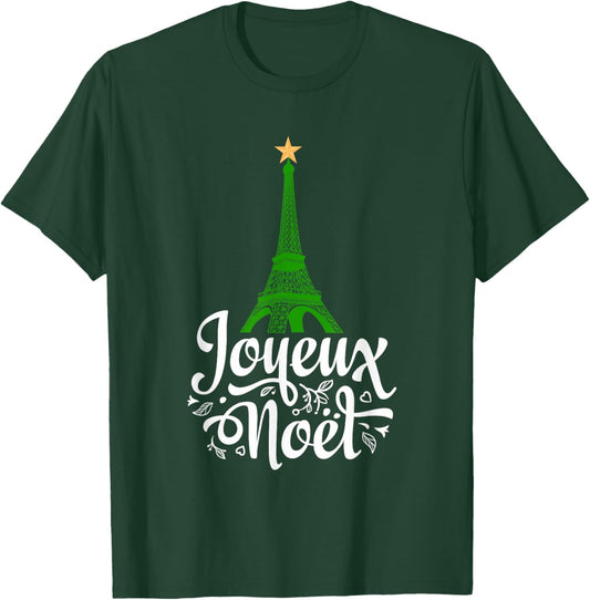 Joyeaux Noel French Christmas - Eiffel Tower & Tree Star T-Shirt - T-Shirt | Forest