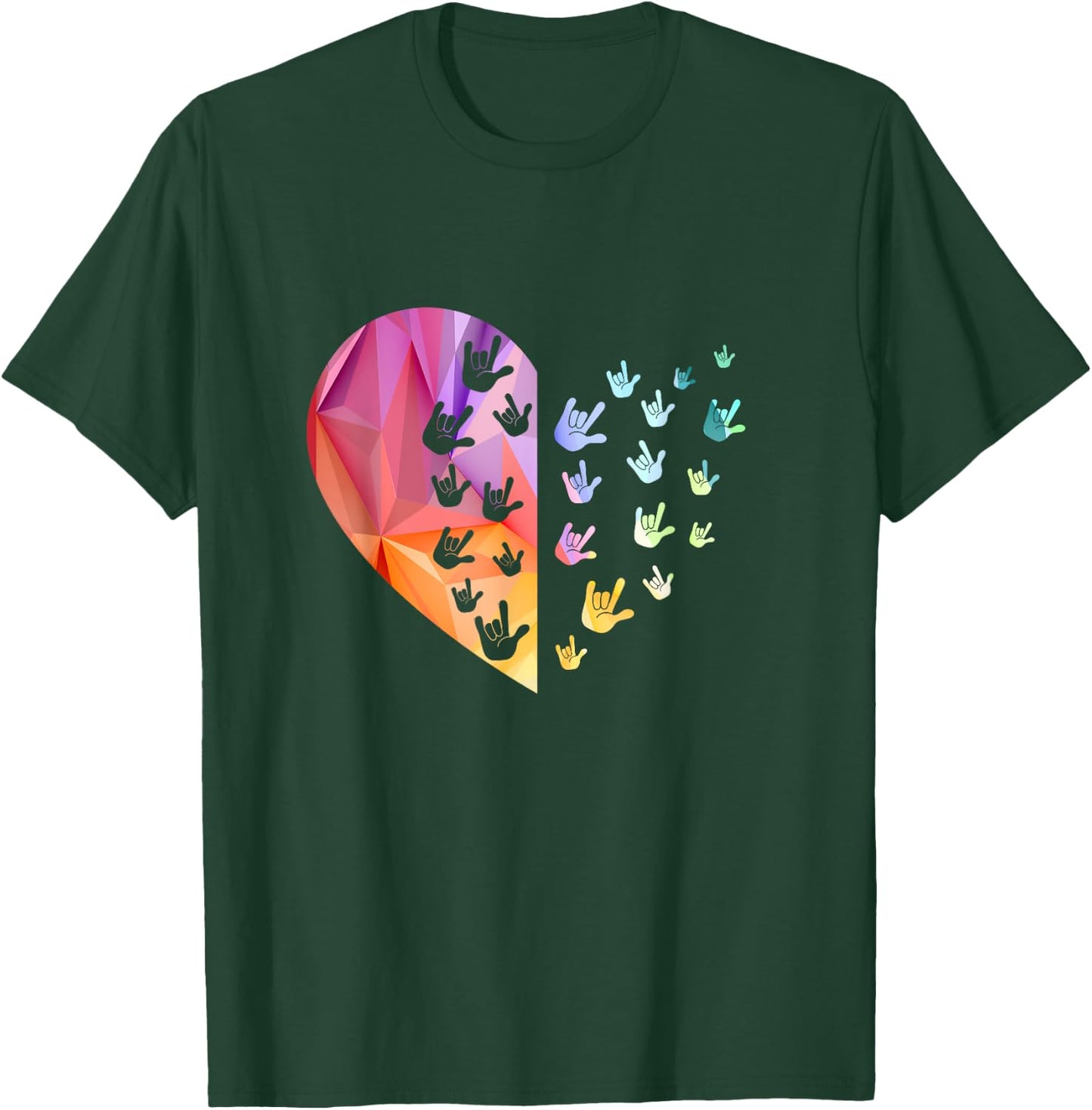 Sign Language Heart - ASL for Deaf Gift, Teacher T-Shirt - T-Shirt | Forest