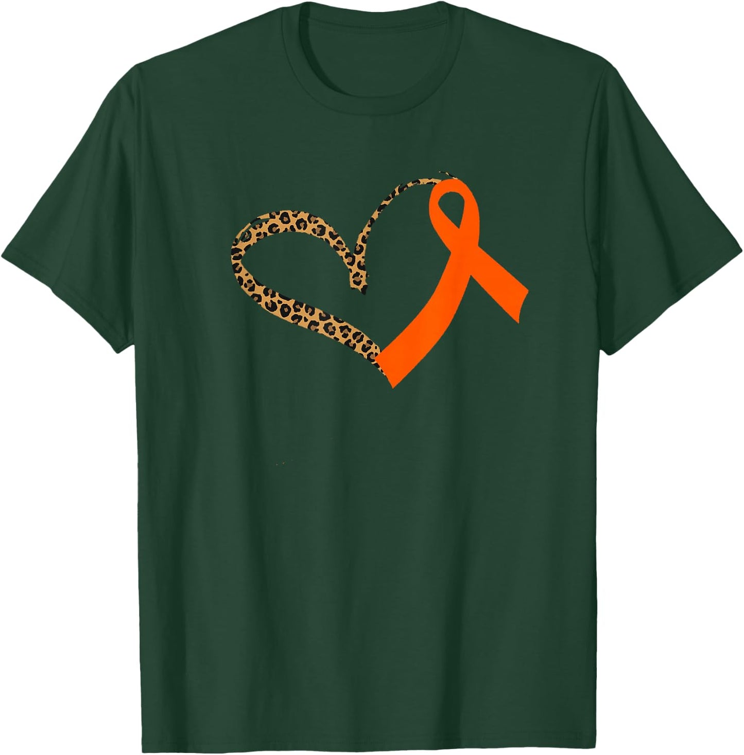 Leukemia Awareness Cancer Leopard Print Heart Orange Ribbon T-Shirt - T-Shirt | Forest