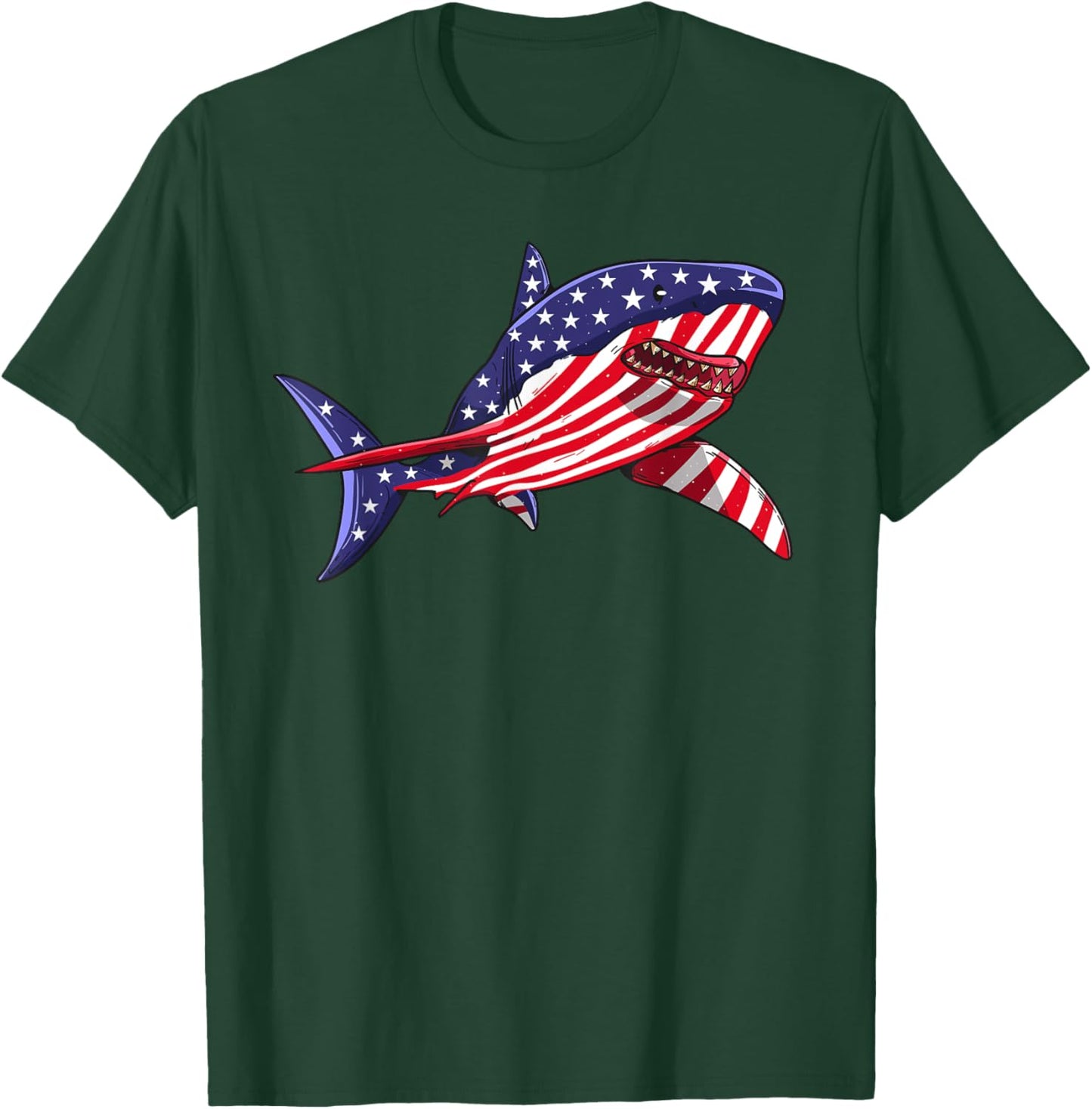 Shark American Flag | Jawsome 4th Of July Kids Boys T-Shirt - T-Shirt | Forest