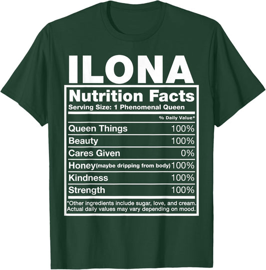 Ilona Nutrition Facts Ilona Name Birthday Shirt T-Shirt - T-Shirt | Forest