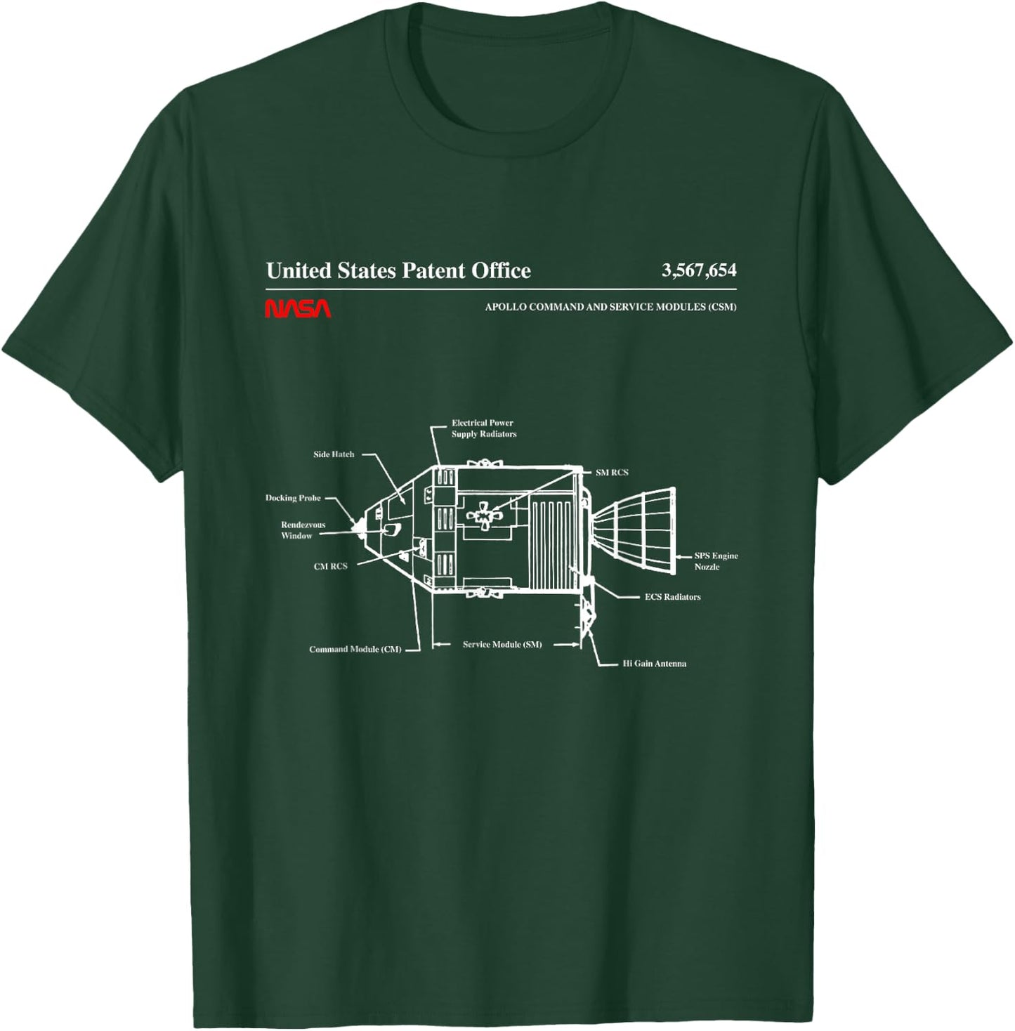 NASA Apollo Command Service Modules Blueprint T-Shirt - T-Shirt | Forest