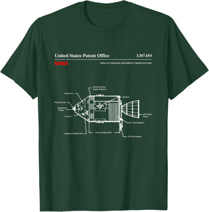 NASA Apollo Command Service Modules Blueprint T-Shirt - T-Shirt | Forest