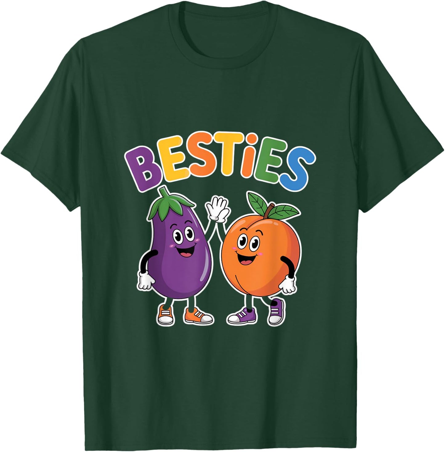 Besties Eggplant And Peach Cartoon T-Shirt - T-Shirt | Forest