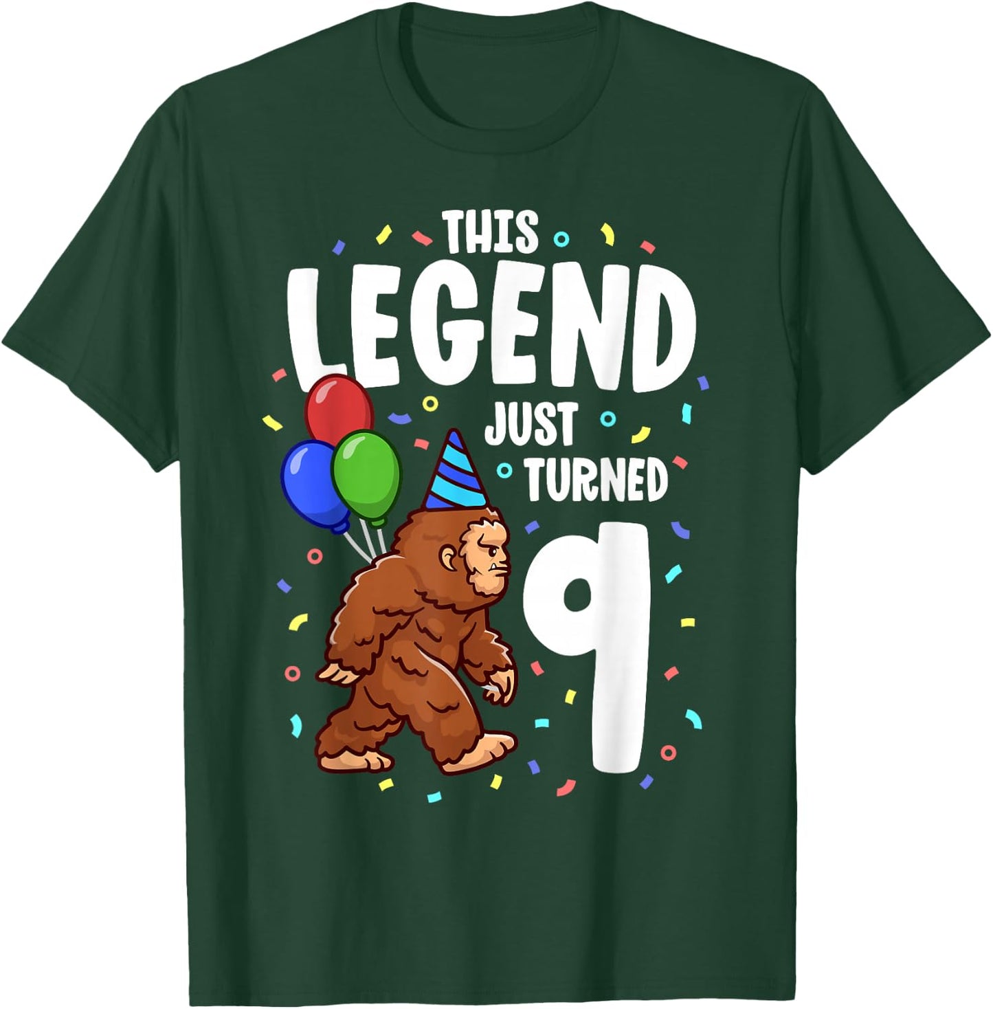 Bigfoot Birthday Party 9 Years Old Sasquatch Theme Boys T-Shirt - T-Shirt | Forest
