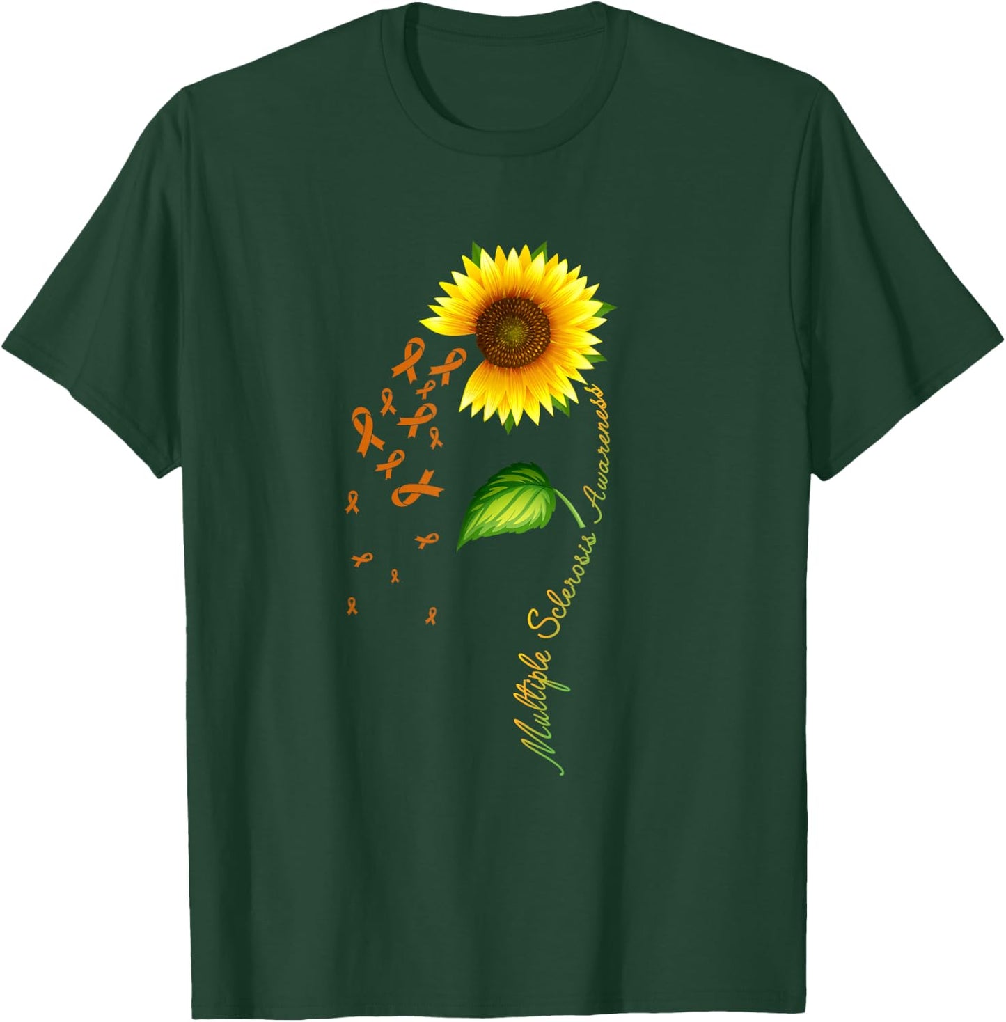 Multiple Sclerosis Awareness Sunflower Orange Ribbon T-Shirt - T-Shirt | Forest