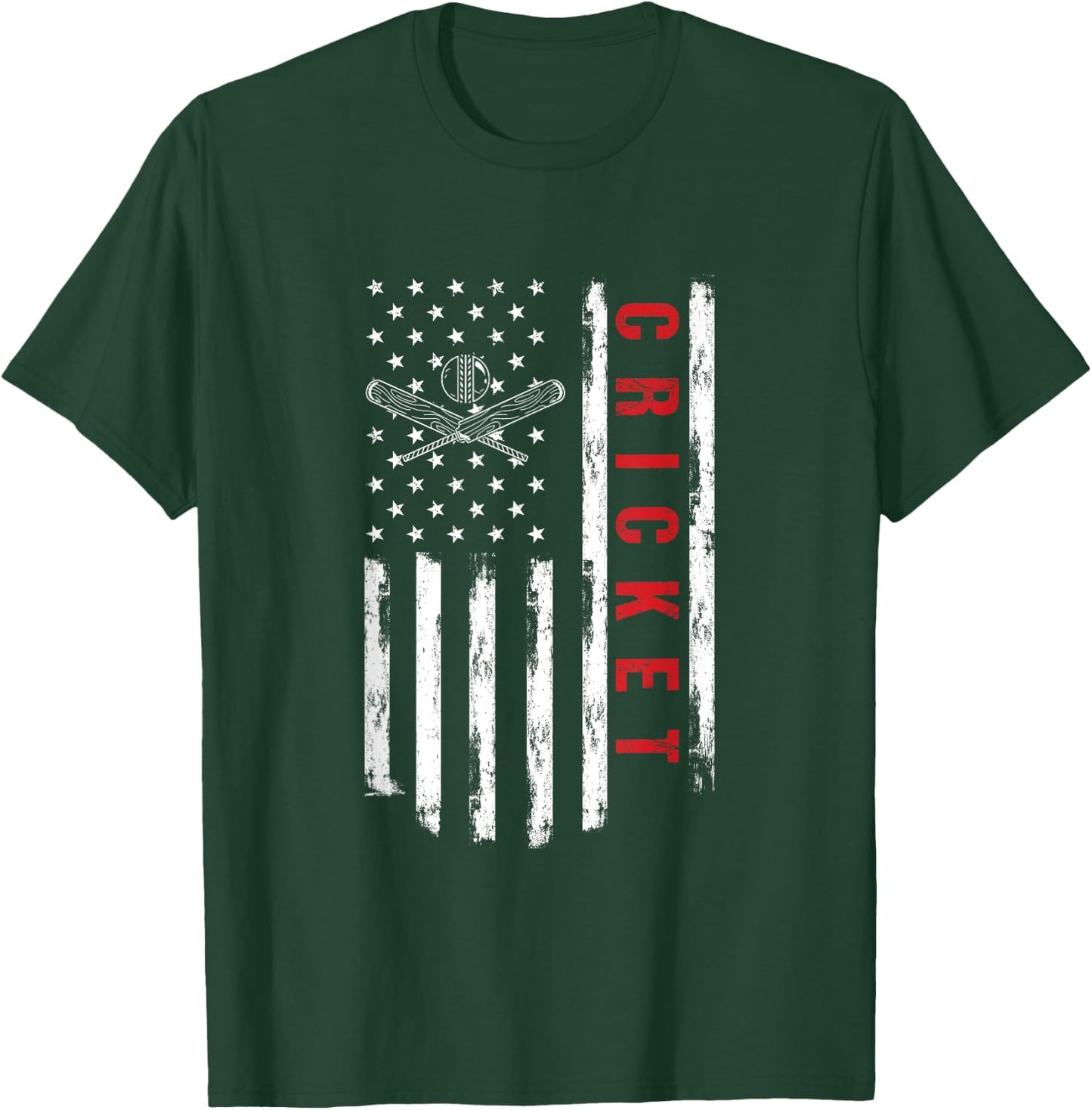 Cricket Player US American Flag Cricketer Bowler Men T-Shirt - T-Shirt | Forest