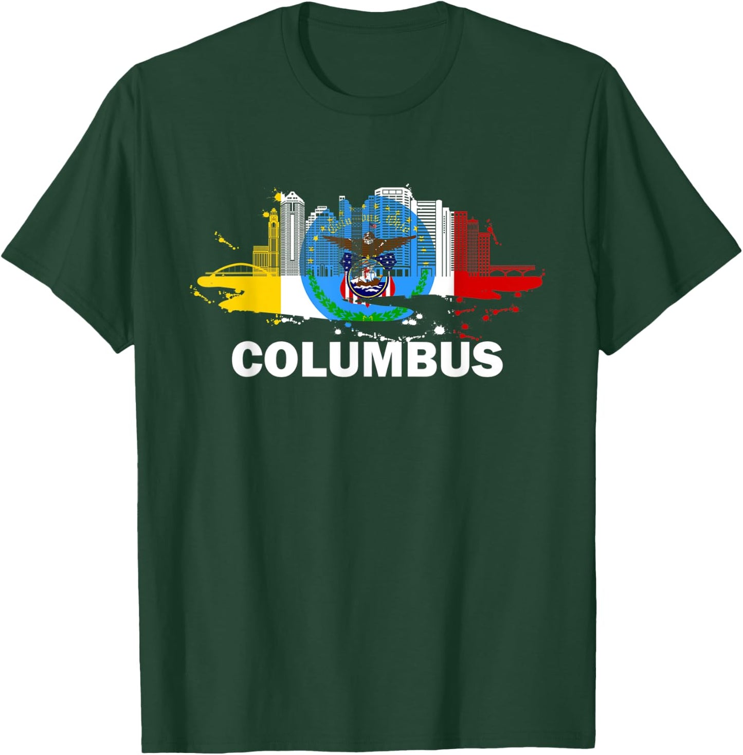 Columbus City Flag Downtown Skyline - Columbus Skyline T-Shirt - T-Shirt | Forest