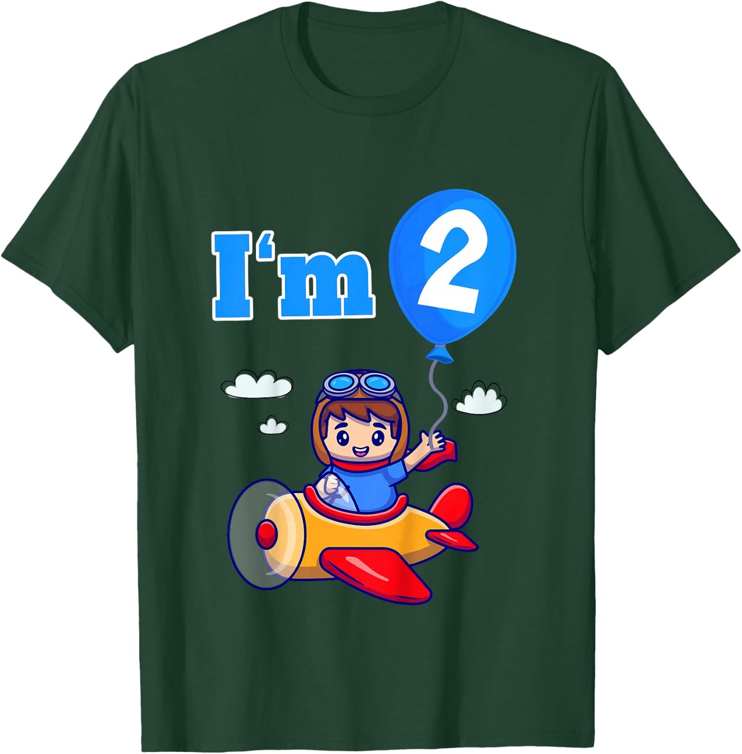 Kids Pilot Airplane Plane I'm 2 Two Second 2nd Birthday Boys T-Shirt - T-Shirt | Forest