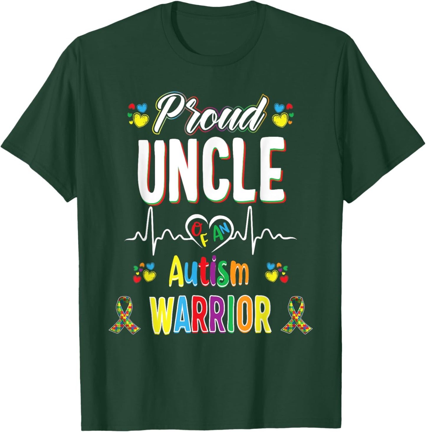 proud Uncle Autism warrior awareness ribbon Autistic T-Shirt - T-Shirt | Forest