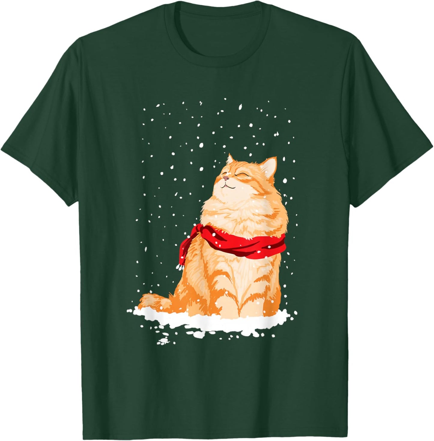 Cat Standing in The Snow Winter Christmas Cat Lover T-Shirt - T-Shirt | Forest
