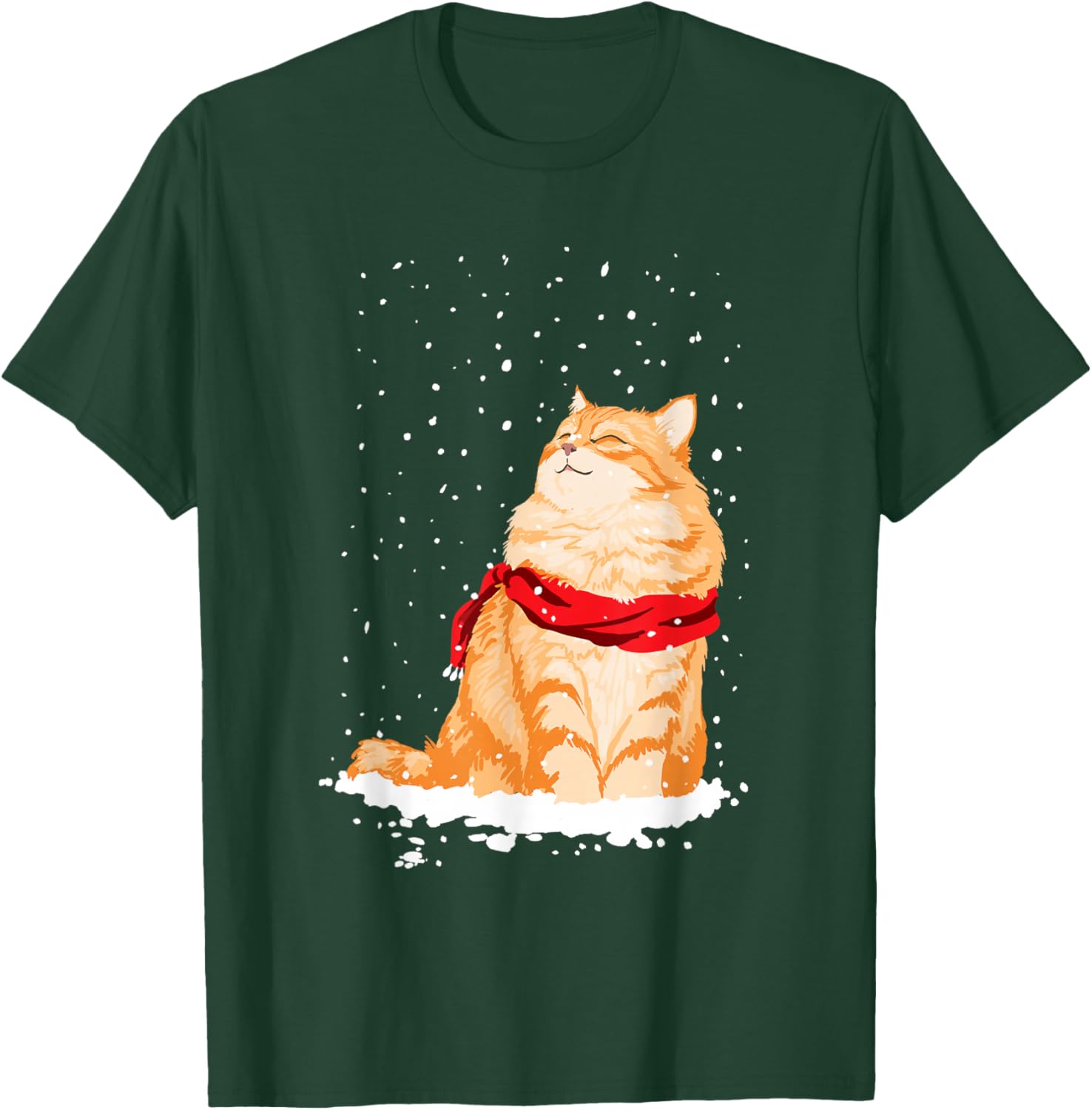 Cat Standing in The Snow Winter Christmas Cat Lover T-Shirt - T-Shirt | Forest