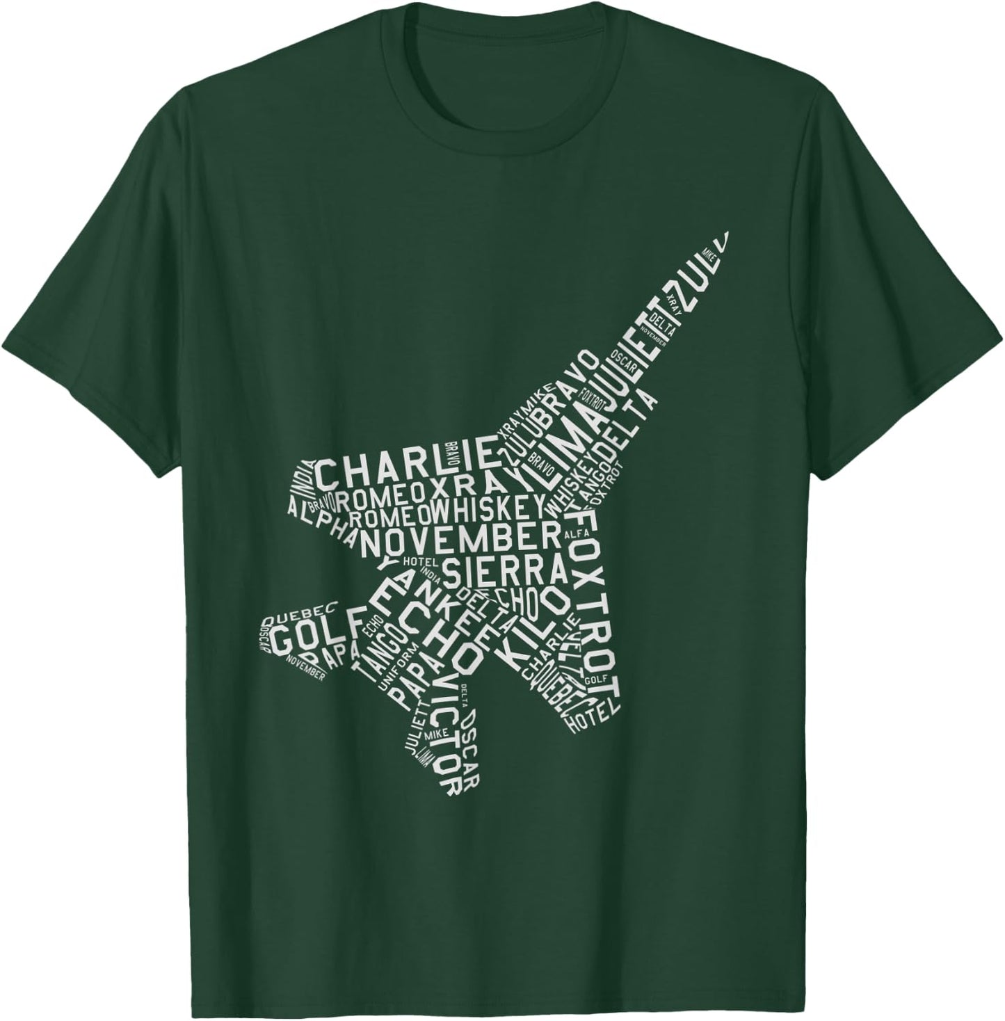 Jet Fighter Airplane Phonetic Alphabet Avgeek Pilot T-Shirt - T-Shirt | Forest