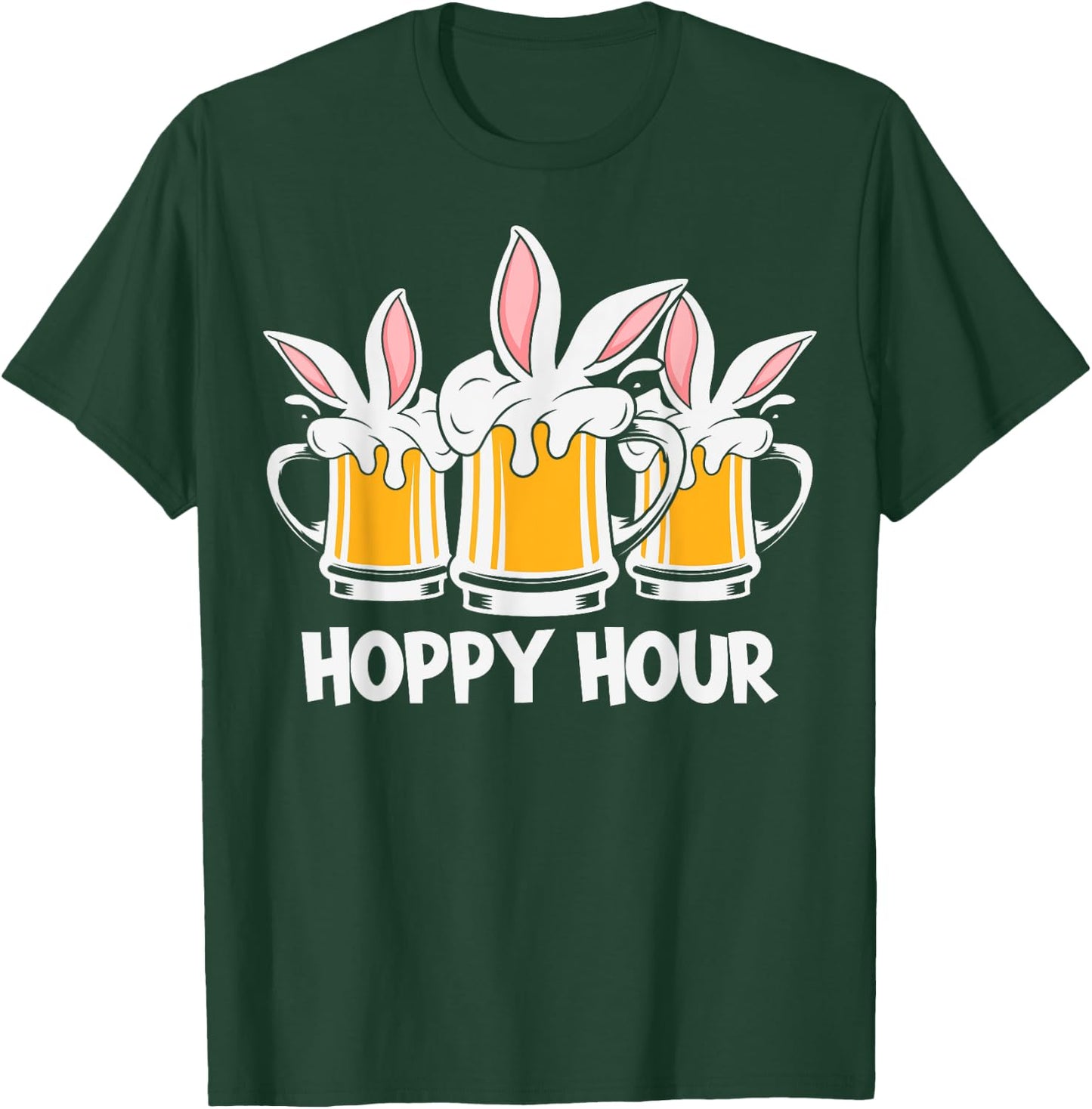 Hoppy Hour Funny Easter Beer Pints Bunny Ears Drinking Gift T-Shirt - T-Shirt | Forest