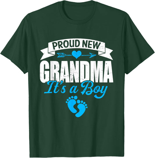 Retro Family Proud New Grandma It's A Boy Gender Reveal T-Shirt - T-Shirt | Forest