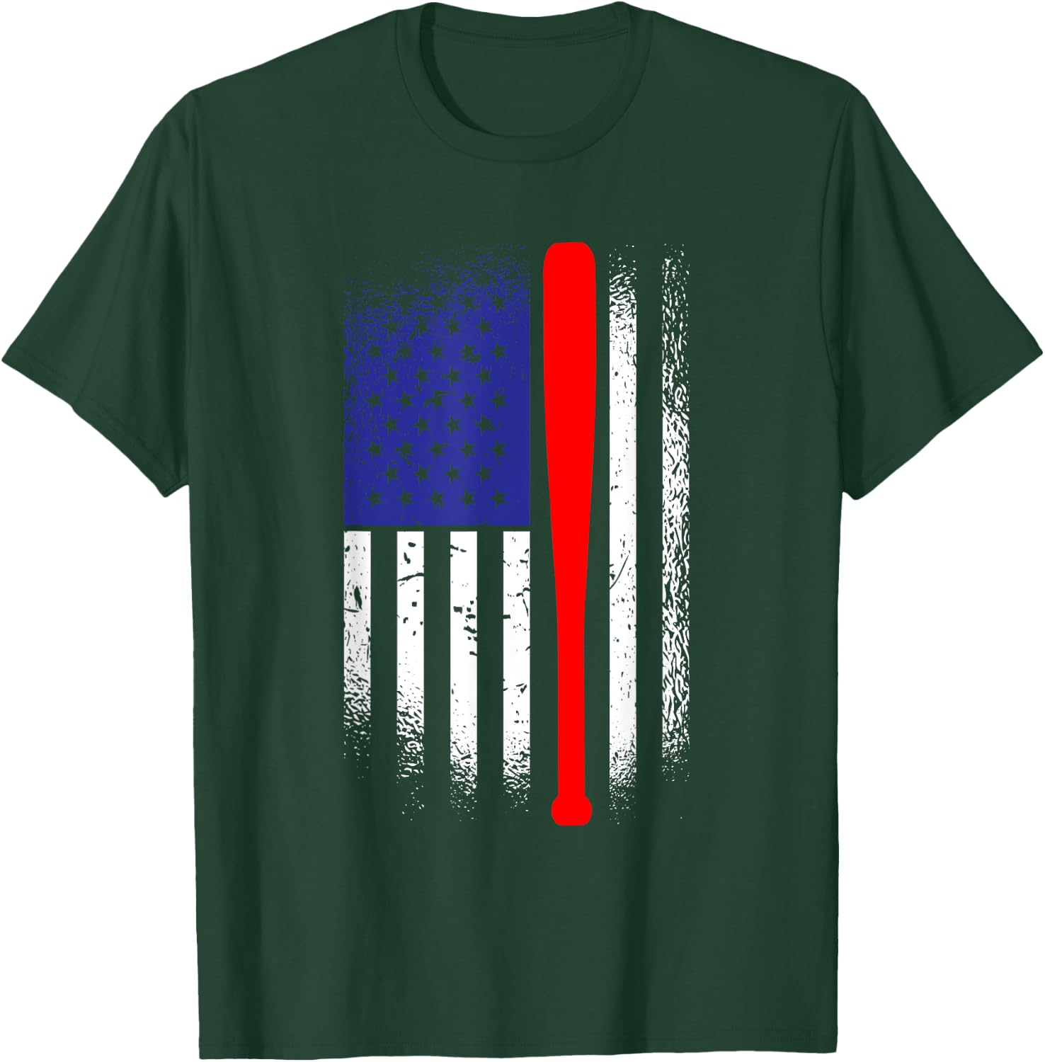 American Flag Baseball 4th Of July Patriotic Memorial Day T-Shirt - T-Shirt | Forest