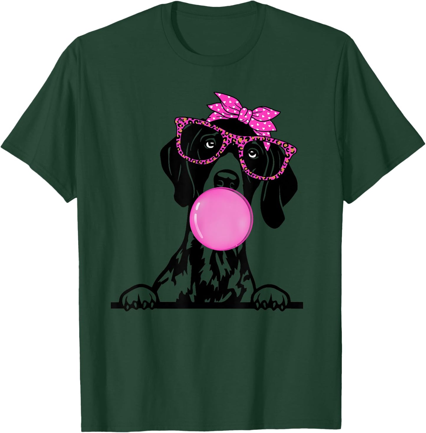 German Shorthaired Pointer with bubble gum bandana glasses T-Shirt - T-Shirt | Forest