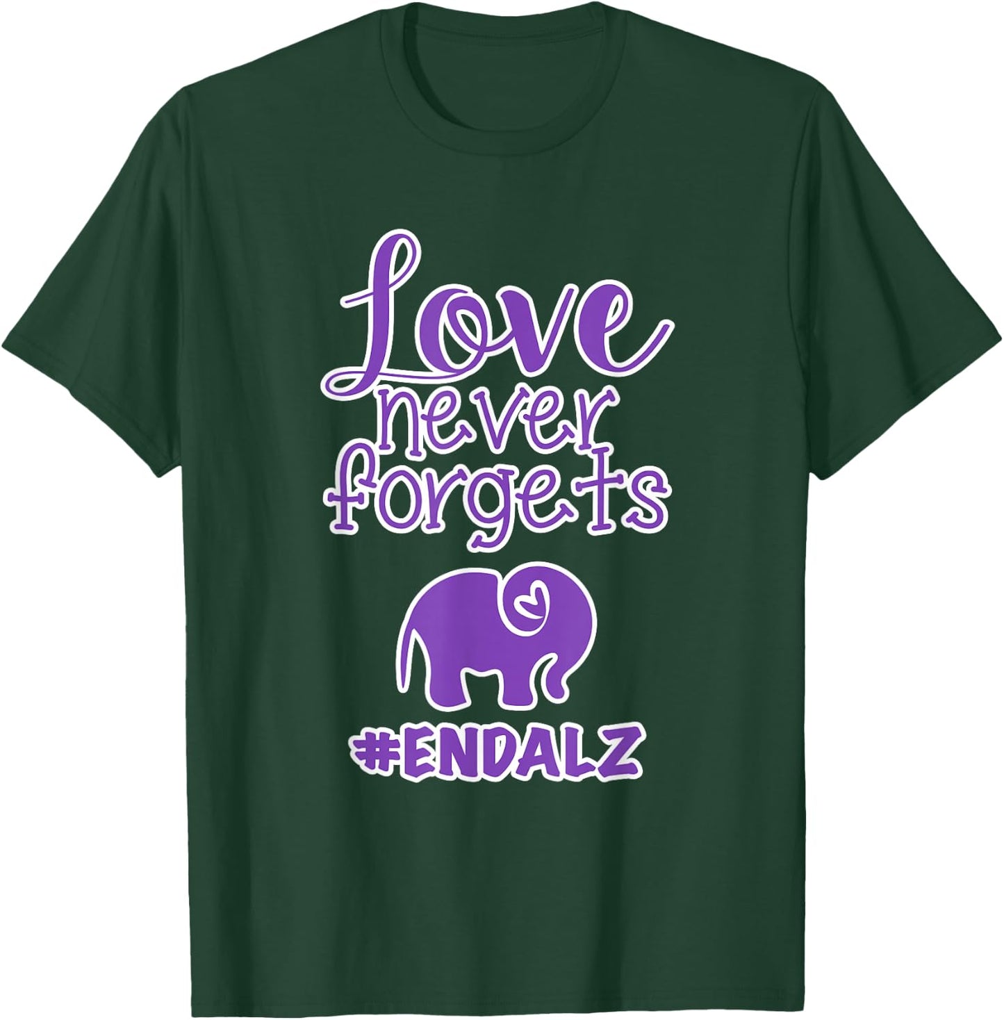End Alz Alzheimers Walk Love Never Forgets Elephant Heart T-Shirt - T-Shirt | Forest