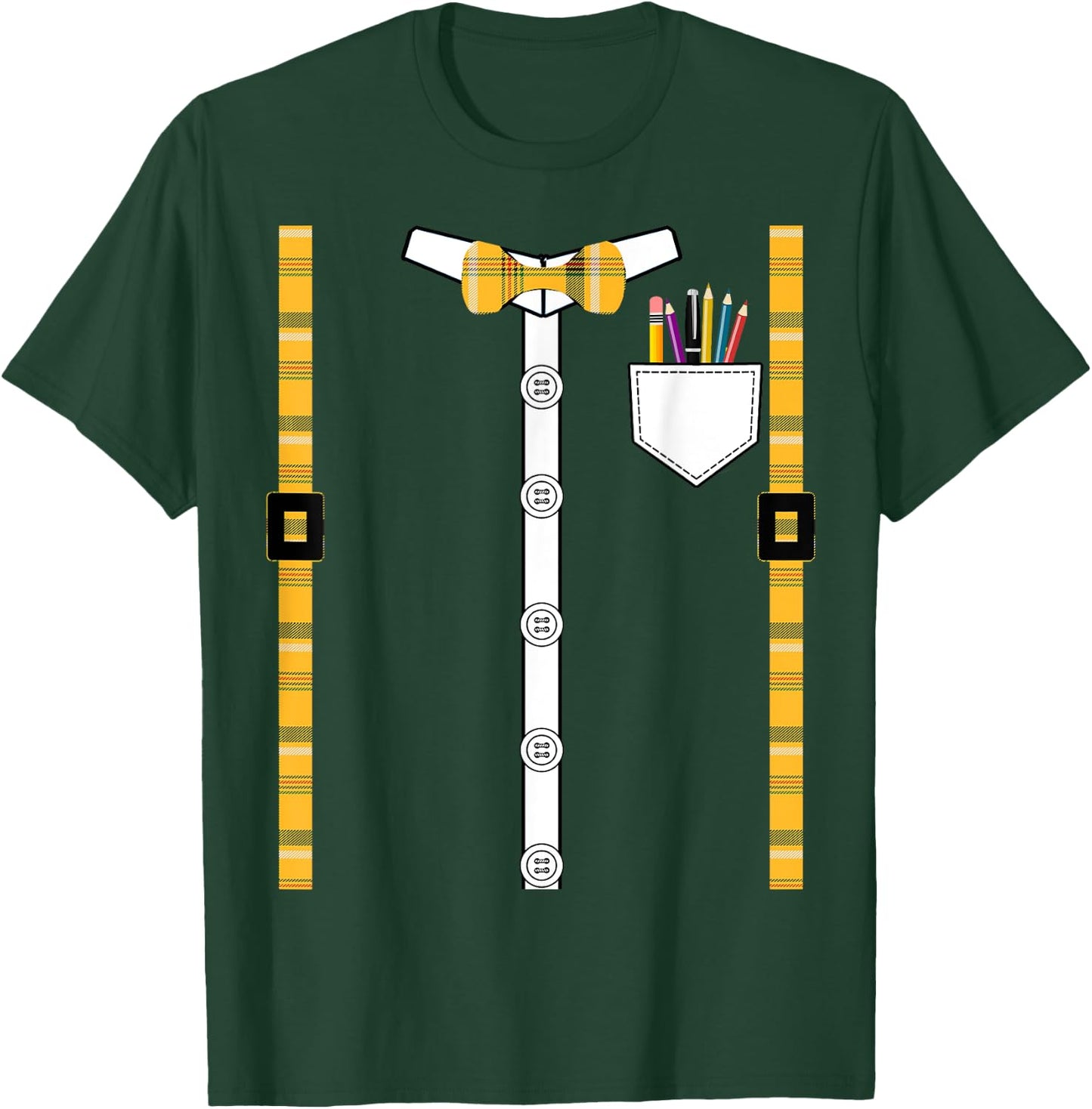 Printed Plaid Suspenders Bowtie Class Nerd Costume T-Shirt - T-Shirt | Forest