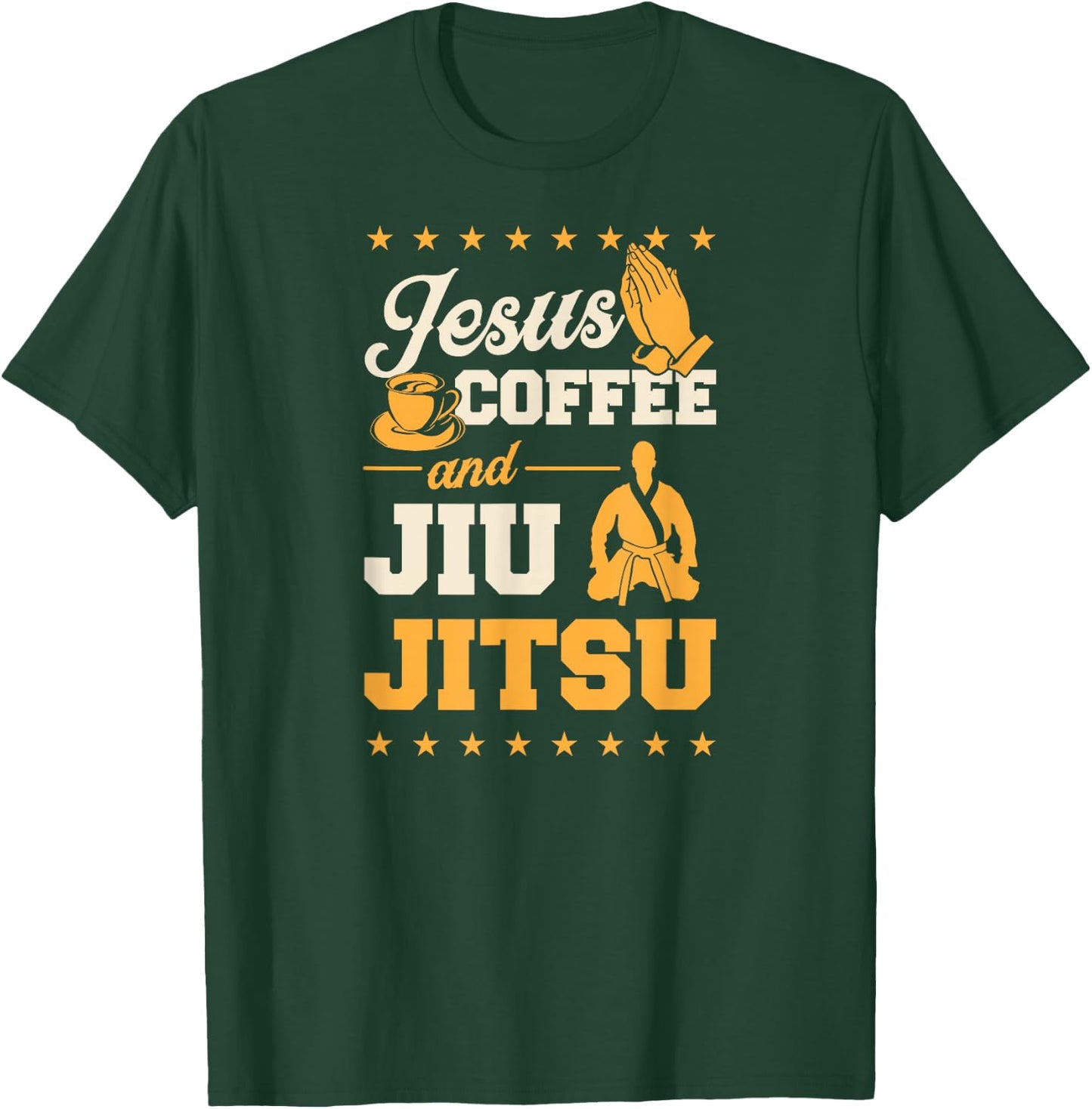 Jesus Coffee And Jiu Jitsu - Funny Christian BJJ Master T-Shirt - T-Shirt | Forest