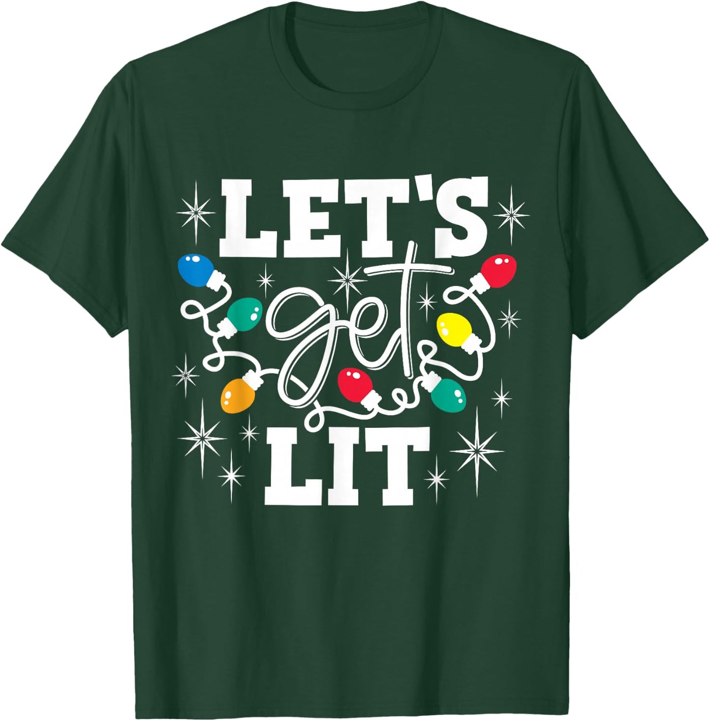 Let's Get Lit Drinking Santa Hat Christmas Lights Funny T-Shirt - T-Shirt | Forest