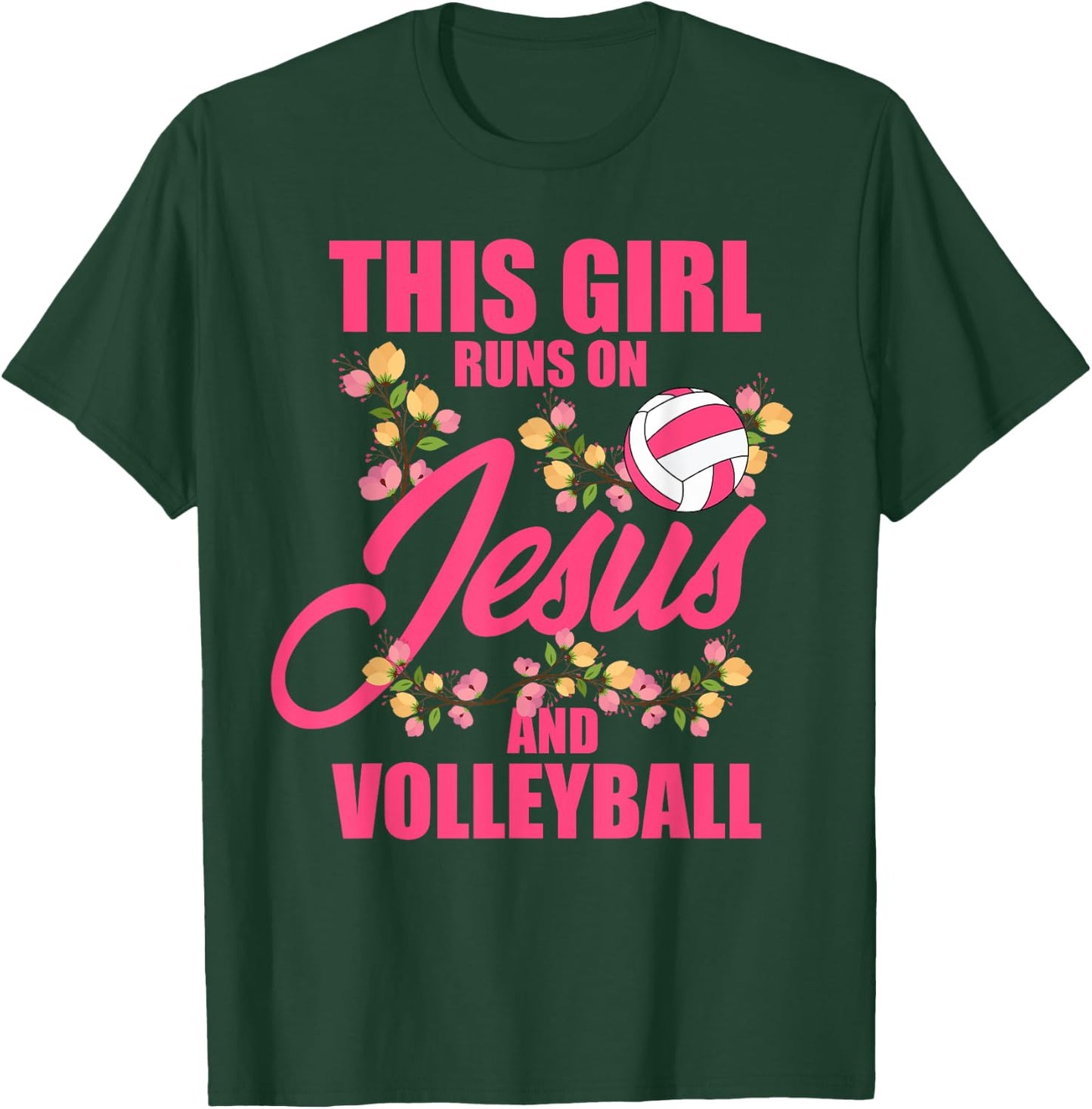 This Girl Runs on Jesus & Volleyball Sporty Religious Women T-Shirt - T-Shirt | Forest