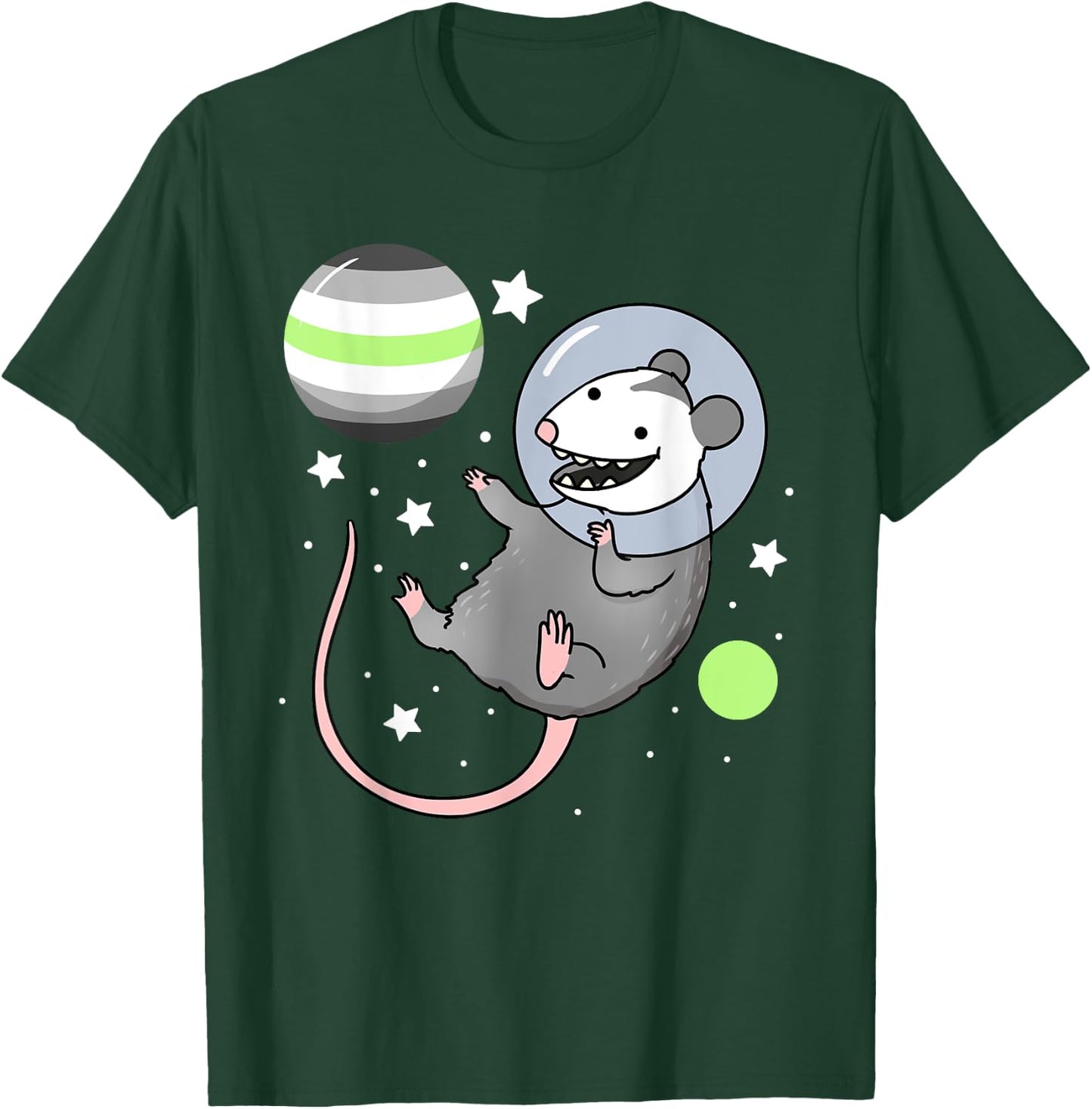 Opossum Astronaut Agender Pride T-Shirt - T-Shirt | Forest