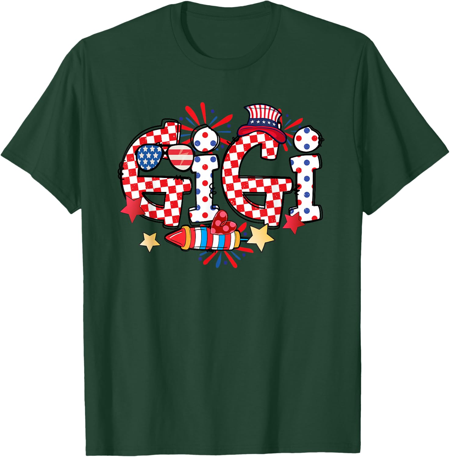 Gigi Sunglasses USA Flag Fireworks Patriotic 4th Of July T-Shirt - T-Shirt | Forest
