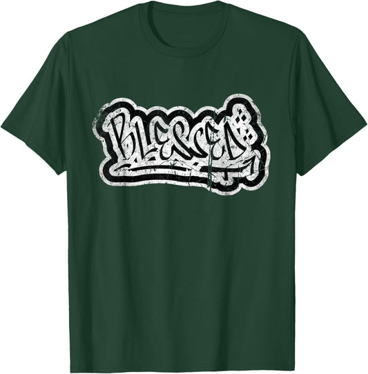 Blessed Retro Graffiti Christian T-Shirt - T-Shirt | Forest
