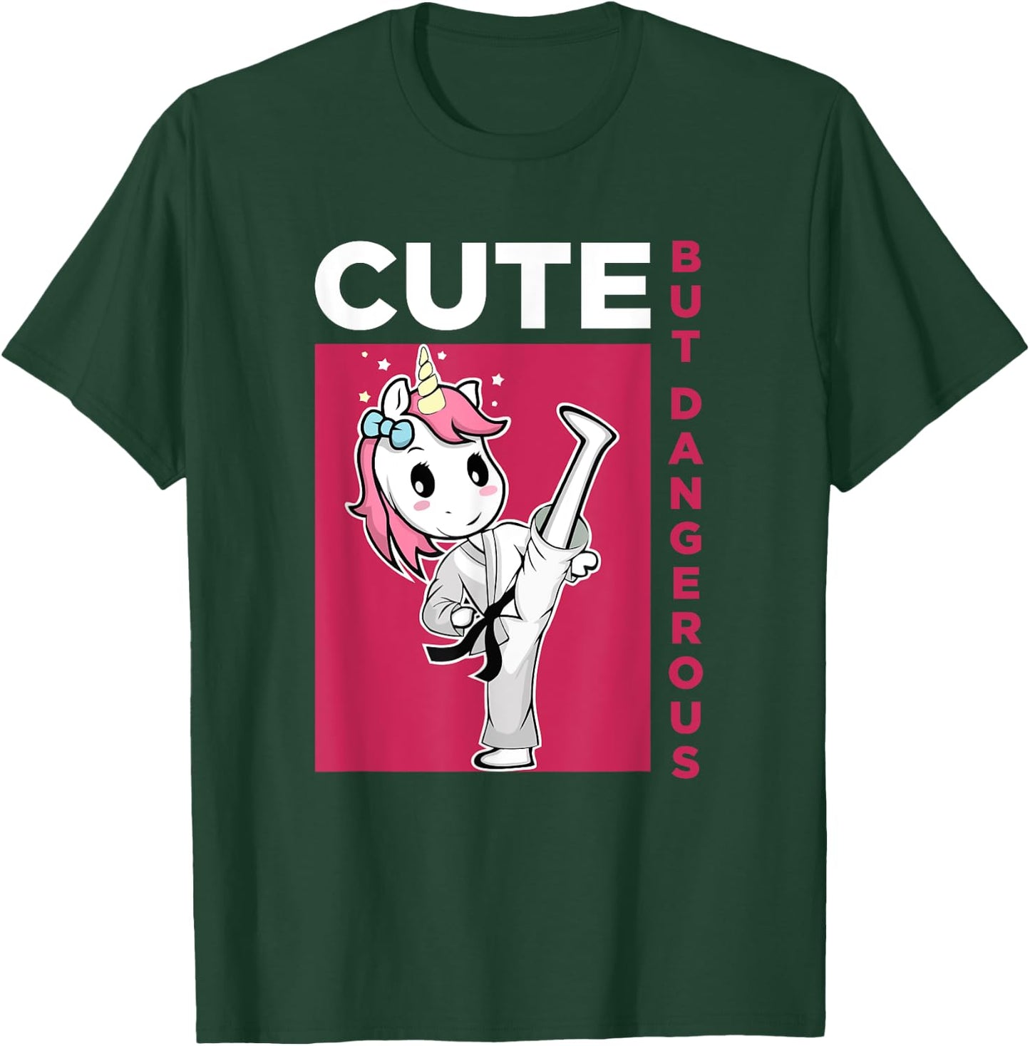 Cute but Dangerous Karate Taekwondo Unicorn Karate Girl T-Shirt - T-Shirt | Forest