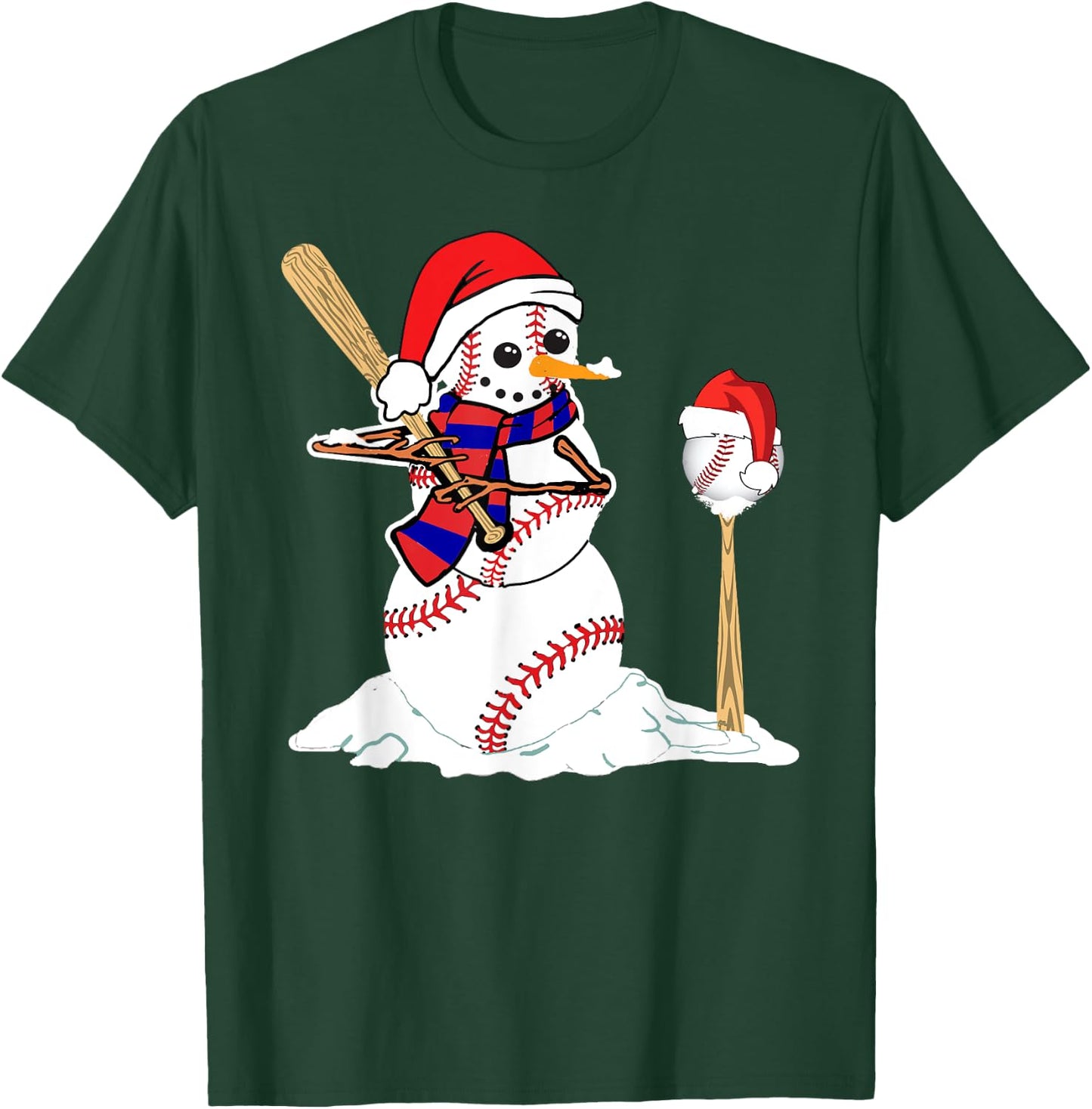 Baseball Christmas Snowman Playing Baseball T-Shirt - T-Shirt | Forest
