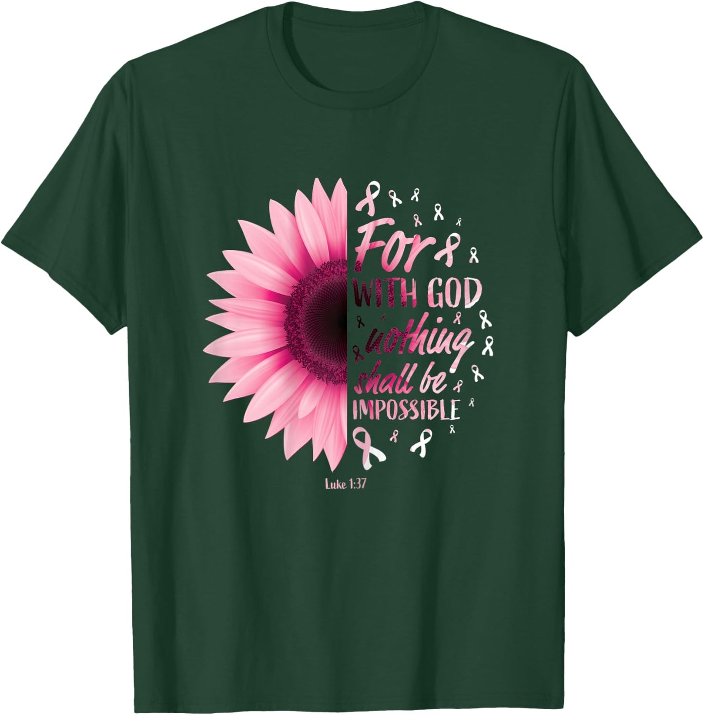 Religious Bible Verse Breast Cancer Pink Ribbon Gifts Women T-Shirt - T-Shirt | Forest