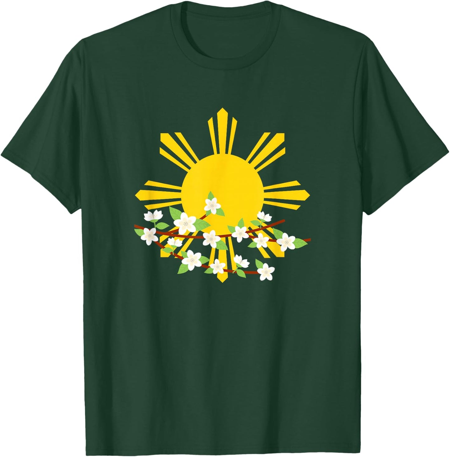 Philippines Sun and Sampaguita Flower | Pinoy Pinay Pride T-Shirt - T-Shirt | Forest