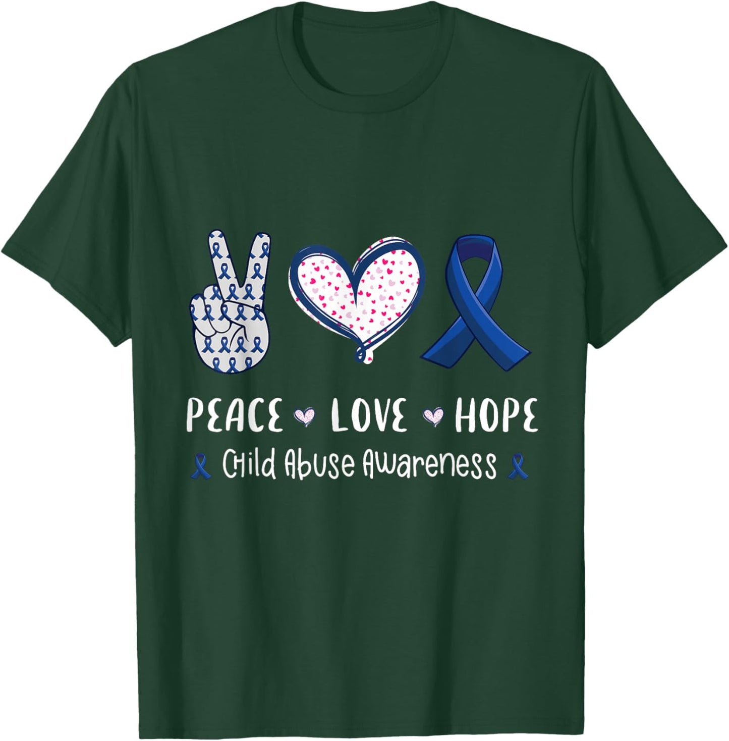 Peace Love hope child abuse awareness ribbon men women kids T-Shirt - T-Shirt | Forest
