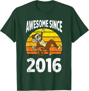 Monkey Awesome Since 2016 7th Birthday 7 Years Old T-Shirt - T-Shirt | Forest