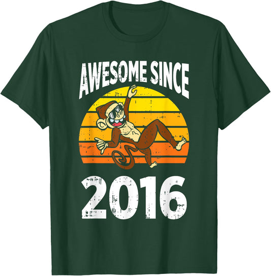 Monkey Awesome Since 2016 7th Birthday 7 Years Old T-Shirt - T-Shirt | Forest