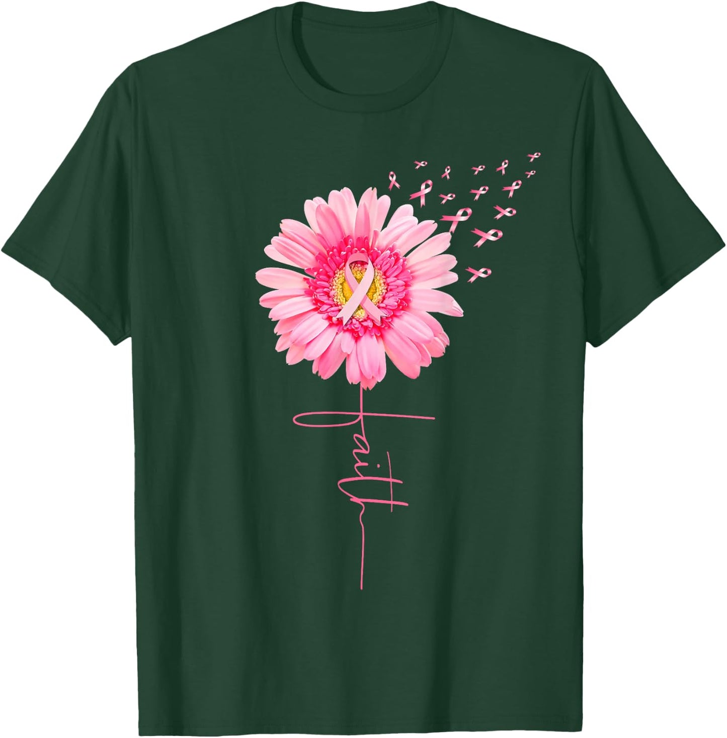Pink Ribbon Daisy Faith - Breast Cancer Awareness Month Gift T-Shirt - T-Shirt | Forest
