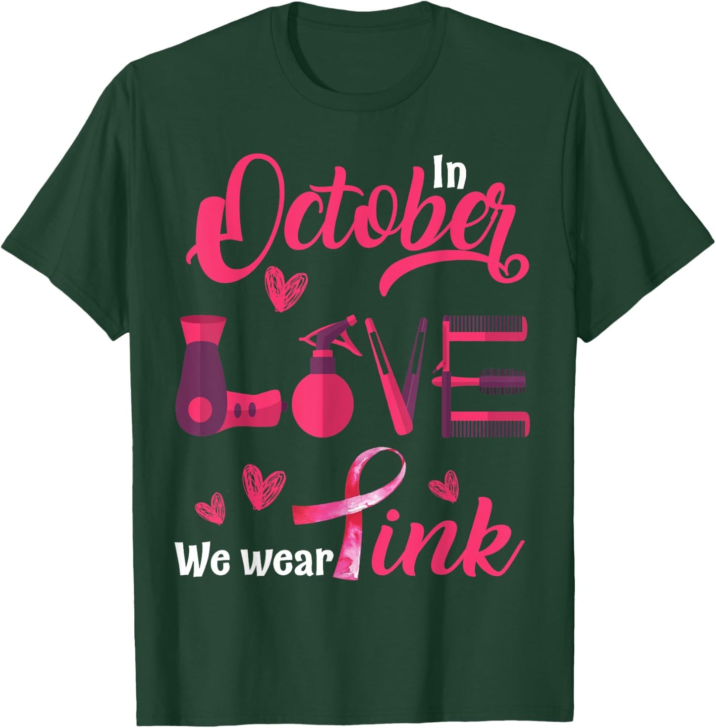 Pink Ribbon Hairstylist Breast Cancer Awareness Halloween T-Shirt - T-Shirt | Forest