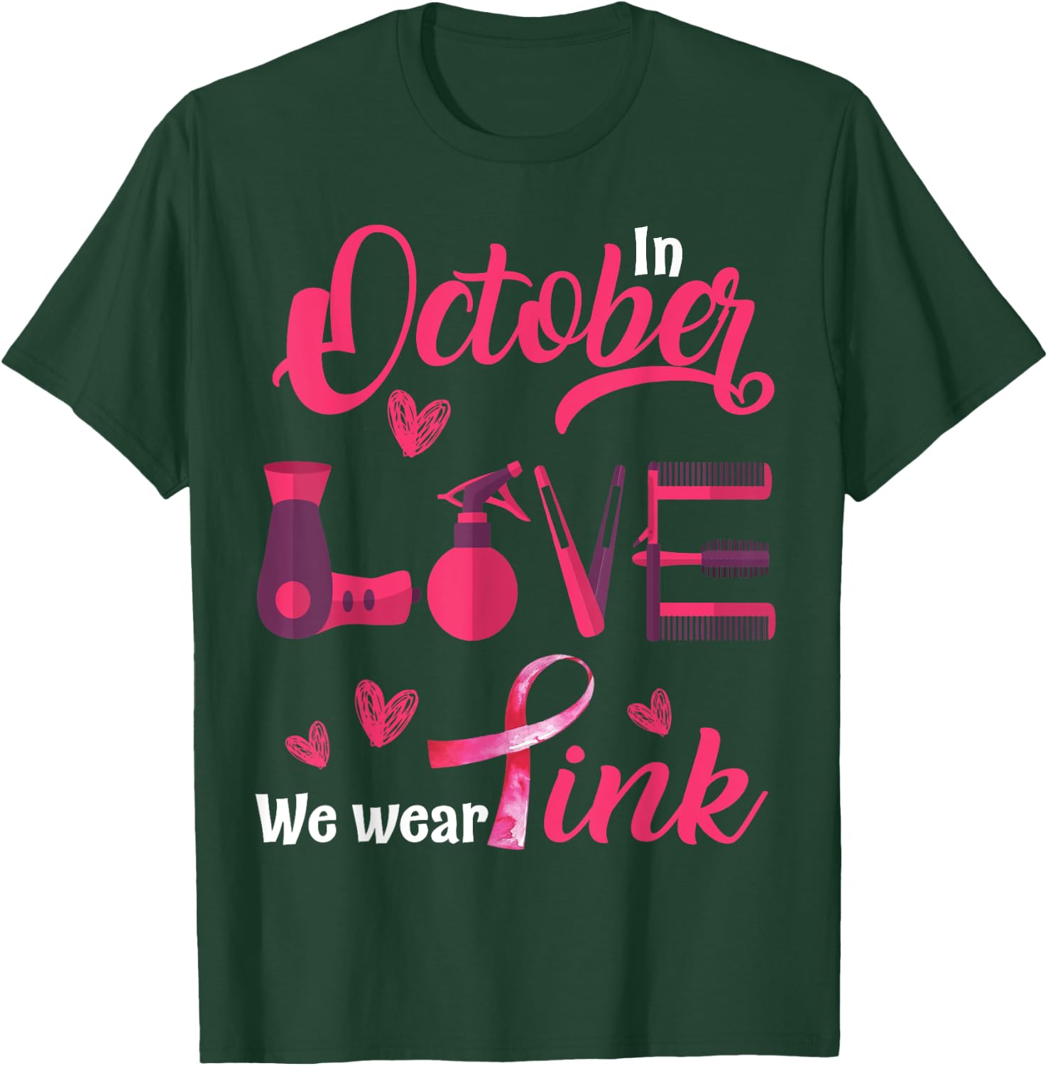 Pink Ribbon Hairstylist Breast Cancer Awareness Halloween T-Shirt - T-Shirt | Forest