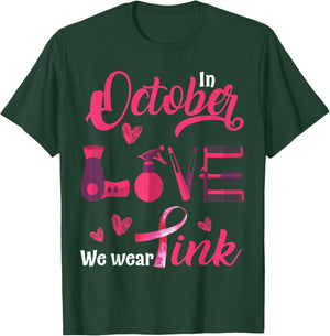 Pink Ribbon Hairstylist Breast Cancer Awareness Halloween T-Shirt - T-Shirt | Forest