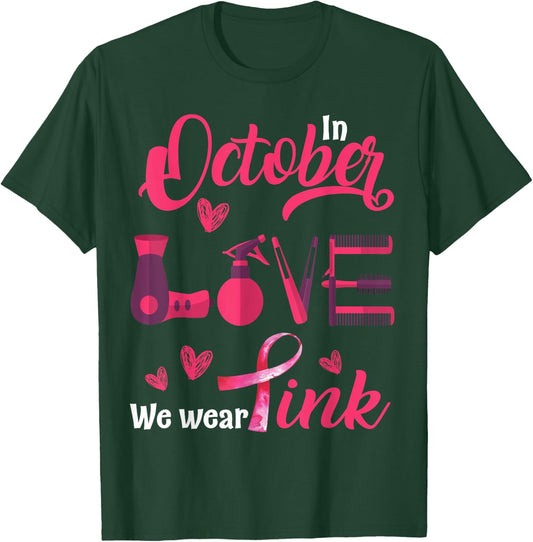 Pink Ribbon Hairstylist Breast Cancer Awareness Halloween T-Shirt - T-Shirt | Forest
