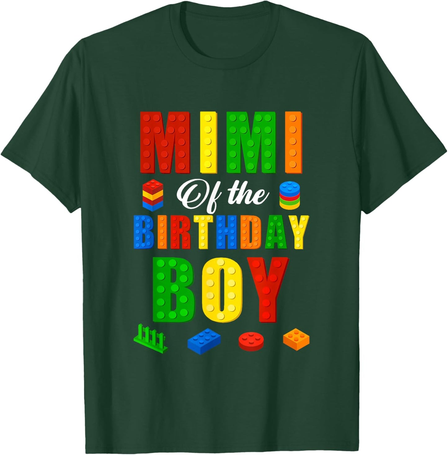 Mimi Birthday Boy Master Builder Building Bricks Blocks T-Shirt - T-Shirt | Forest