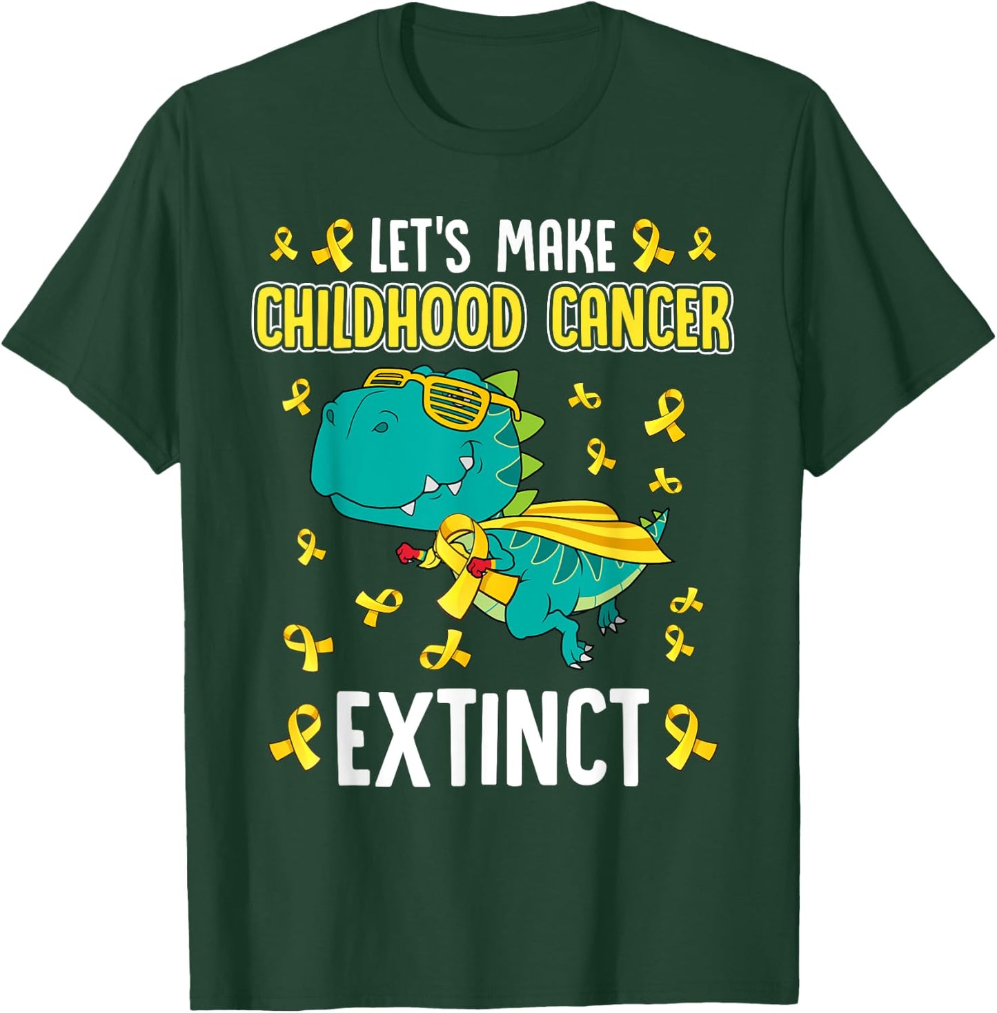 T-Rex Dinosaur Make Childhood Cancer Extinct Funny Awareness T-Shirt - T-Shirt | Forest