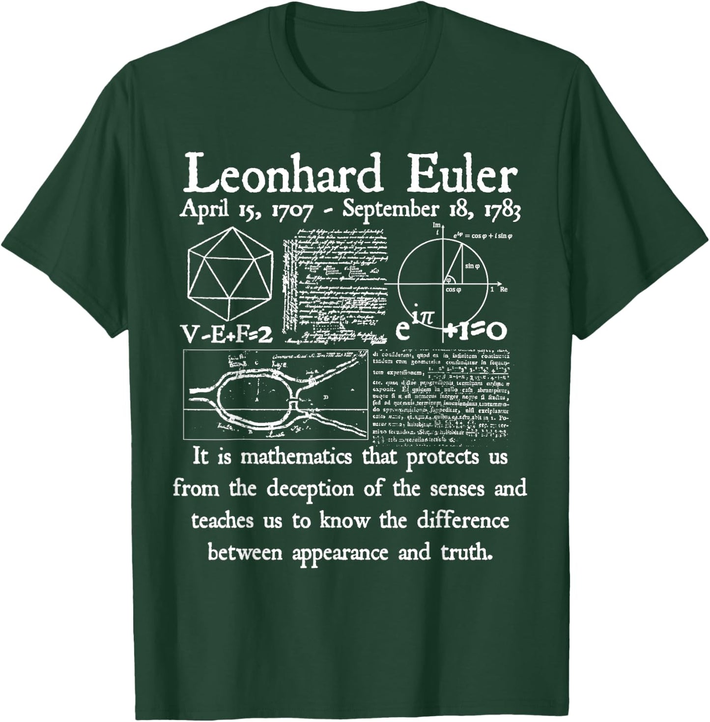 Nerdy Vintage Leonhard Euler Mathematics Quote Math Teacher Men Women Girls Kids T-Shirt - T-Shirt | Forest