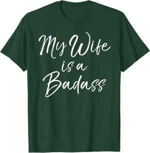 Breast Cancer Support Gift Husband My Wife is a Badass T-Shirt - T-Shirt | Forest