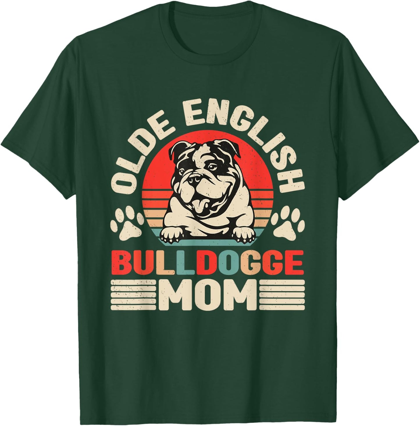 Old English Bulldog Mom Retro Walking Dog Owner Dog Lover Women T-Shirt - T-Shirt | Forest