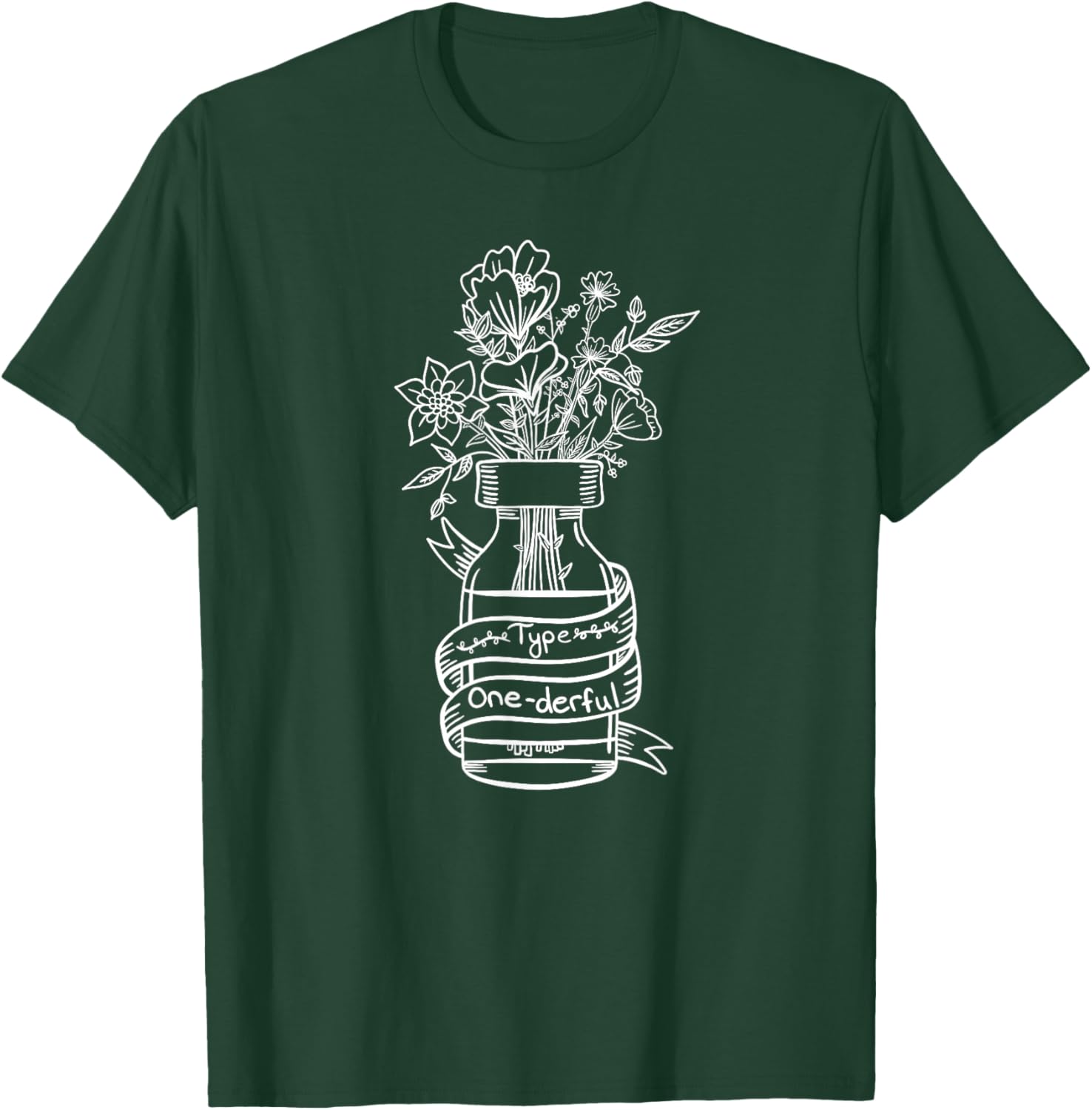 Type 1 Diabetes T1D One-Derful Floral Insulin Bottle Gift T-Shirt - T-Shirt | Forest