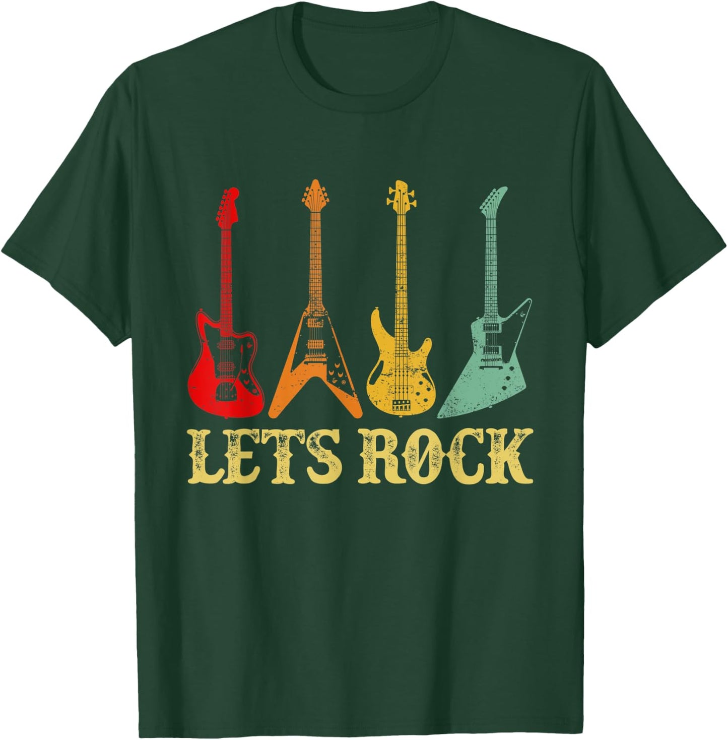 Vintage Retro Lets Rock Rock n Roll Guitar T-Shirt - T-Shirt | Forest