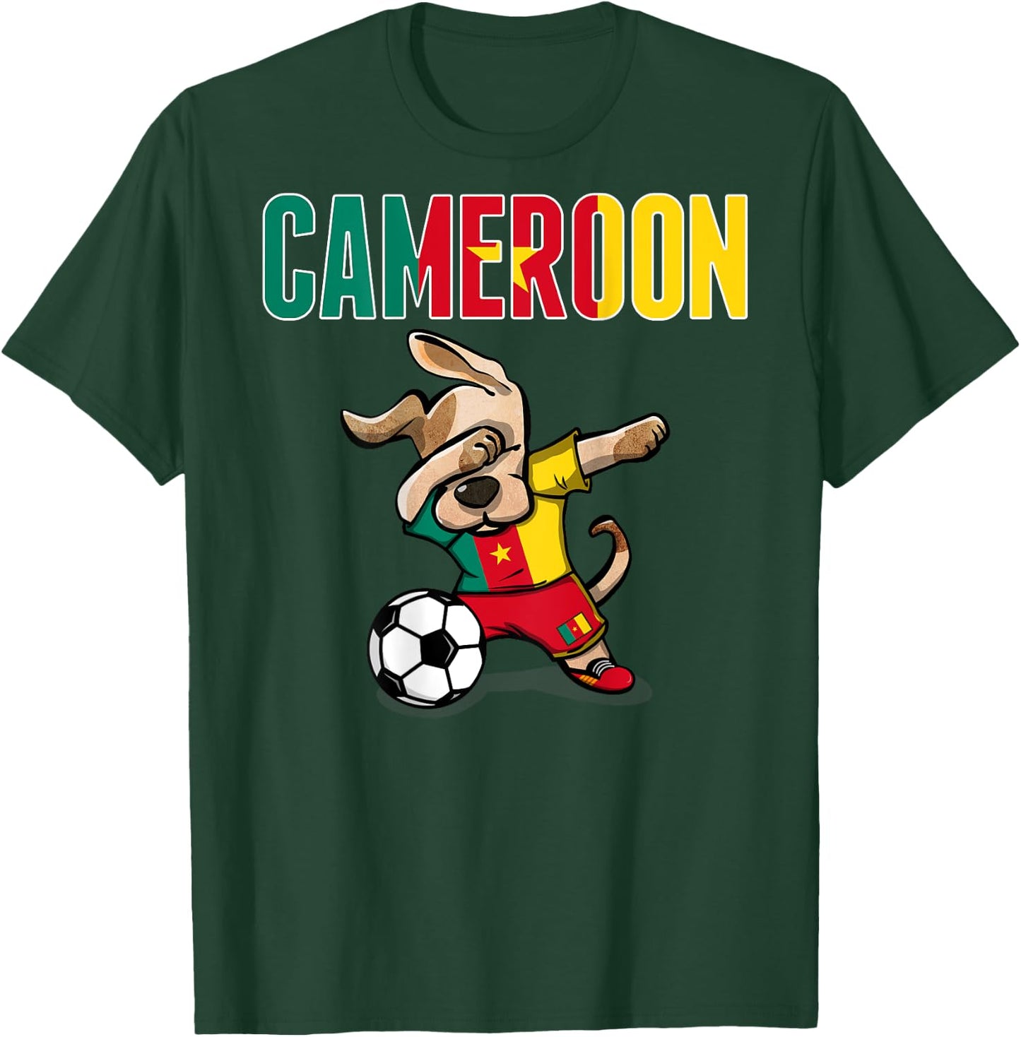 Dabbing Dog Cameroon Soccer Lovers Jersey Cameroonian Flag Men Women Kids T-Shirt - T-Shirt | Forest